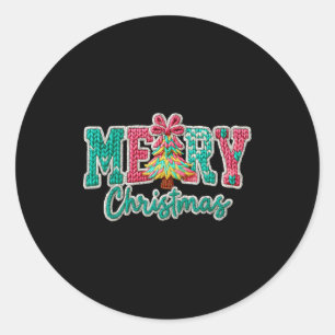 Merry Christmas Crochet Xmas Tree Pajamas Holiday Classic Round Sticker