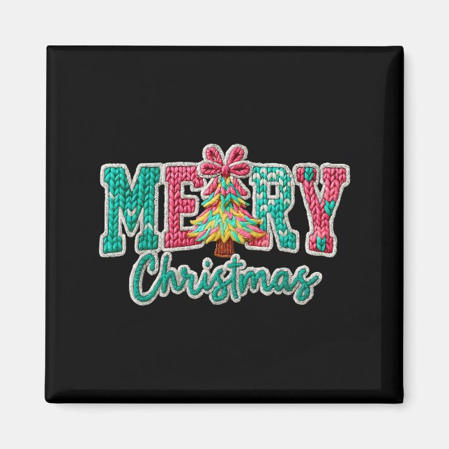 Merry Christmas Crochet Xmas Tree Pajamas Holiday  Magnet (Front)