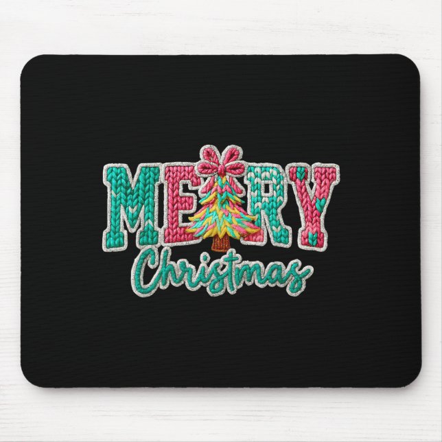 Merry Christmas Crochet Xmas Tree Pajamas Holiday  Mouse Mat (Front)