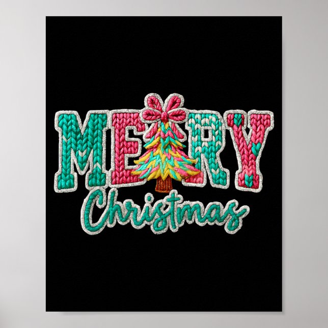 Merry Christmas Crochet Xmas Tree Pajamas Holiday  Poster (Front)