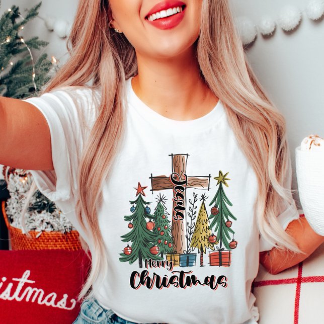 Merry Christmas Cross and Trees T-Shirt (Creator Uploaded)