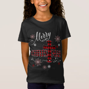 Merry Christmas Cross Buffalo Plaid Christian Holi T-Shirt