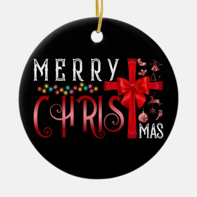 Merry Christmas Cross Christian Religious Ceramic Tree Decoration (Front)