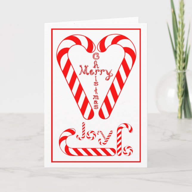 Merry Christmas Cross Heart Candy Canes Joy Sleigh Holiday Card (Front)