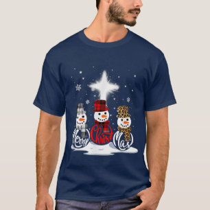 Merry Christmas Cross Jesus Snowman Funny Xmas For T-Shirt