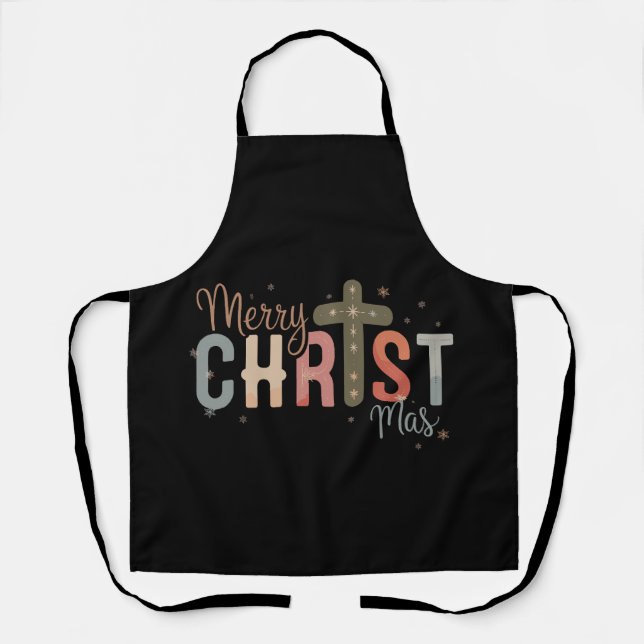 Merry Christmas Cross Religious Christian Family  Apron (Front)