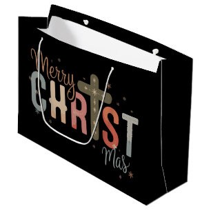 Merry Christmas Cross Religious Christian Family  Large Gift Bag