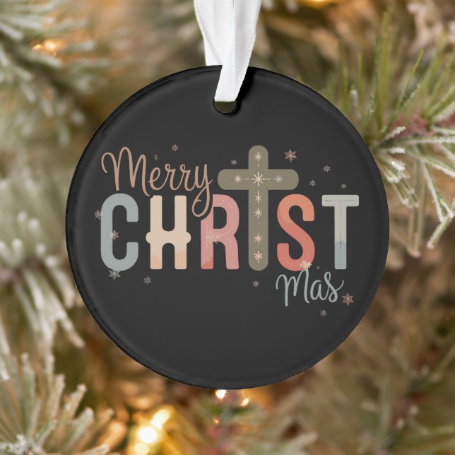 Merry Christmas Cross Religious Christian Family  Ornament (Tree)