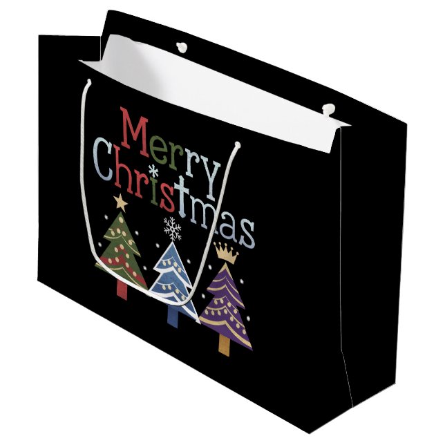 Merry Christmas Cross Xmas Tree Retro Large Gift Bag (Front Angled)
