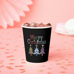 Merry Christmas Cross Xmas Tree Retro Paper Cups