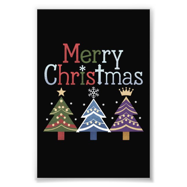 Merry Christmas Cross Xmas Tree Retro Photo Print (Front)