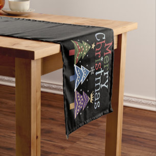 Merry Christmas Cross Xmas Tree Retro Short Table Runner