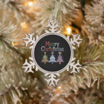 Merry Christmas Cross Xmas Tree Retro Snowflake Pewter Christmas Ornament<br><div class="desc">Merry Christmas Cross Xmas Tree Retro</div>