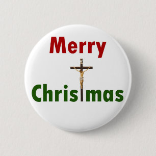 Merry Christmas Crucifix 6 Cm Round Badge