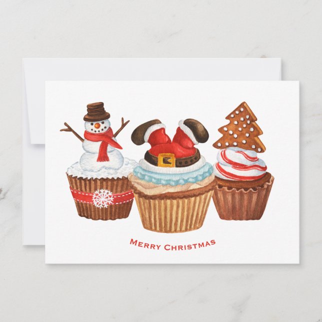 Merry Christmas Cupcakes Holiday Card (Front)