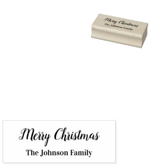 Merry Christmas Cursive Script with Name Template Rubber Stamp