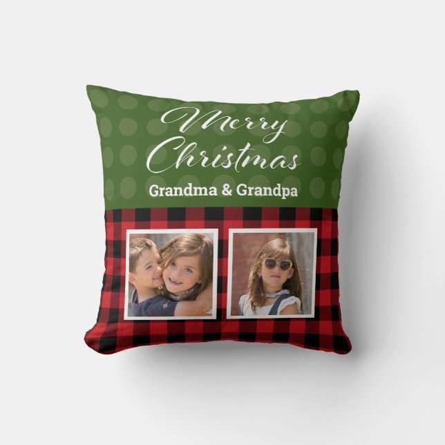 Merry Christmas Custom 2 Photo Throw Pillow (Front)