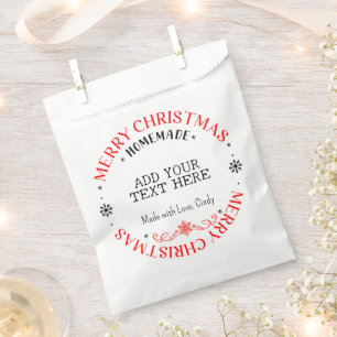 Merry Christmas Custom Add Text Homemade Treat Favour Bags