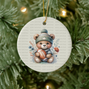 Merry Christmas Custom Bear with Photo  Ceramic Tree Decoration