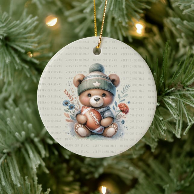 Merry Christmas Custom Bear with Photo  Ceramic Tree Decoration (Tree)