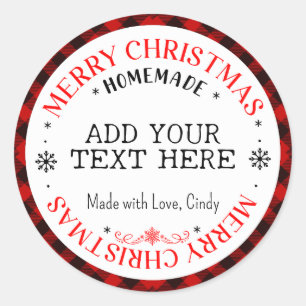 Merry Christmas Custom Buffalo Plaid Homemade   Classic Round Sticker