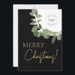 Merry Christmas Custom Business Logo Modern Wreath Holiday Card<br><div class="desc">Make this holiday season truly special for your business with our Merry Christmas Custom Business Logo Modern Wreath Holiday Card. Extend warm holiday greetings and express your gratitude to your clients, employees, and customers with these modern and customisable Christmas Corporate Holiday cards. Personalise this vertical flat card with your own...</div>