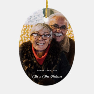 Merry Christmas Custom Couple Photo Ceramic Tree Decoration