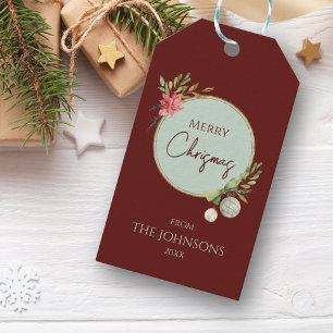 Merry Christmas Custom Family Golden Greenery  Gift Tags
