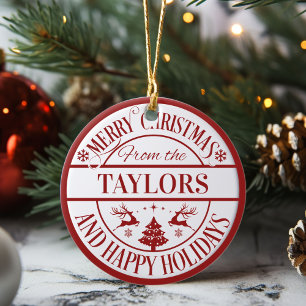 Merry Christmas Custom Family Name Classic Ceramic Tree Decoration