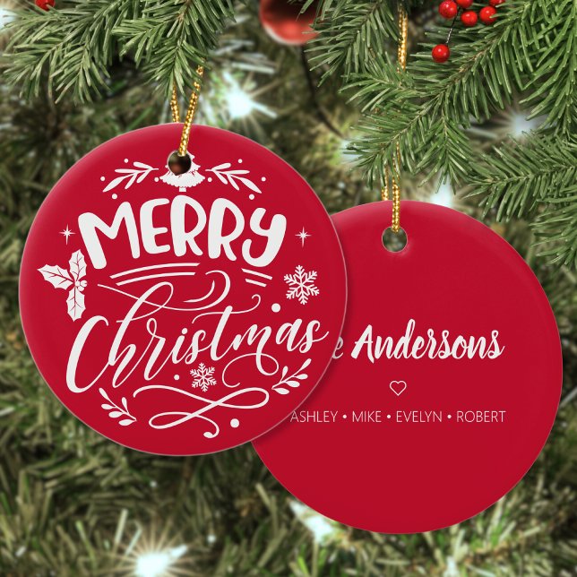 Merry Christmas Custom Family Name Holiday Ceramic Tree Decoration (Creator Uploaded)