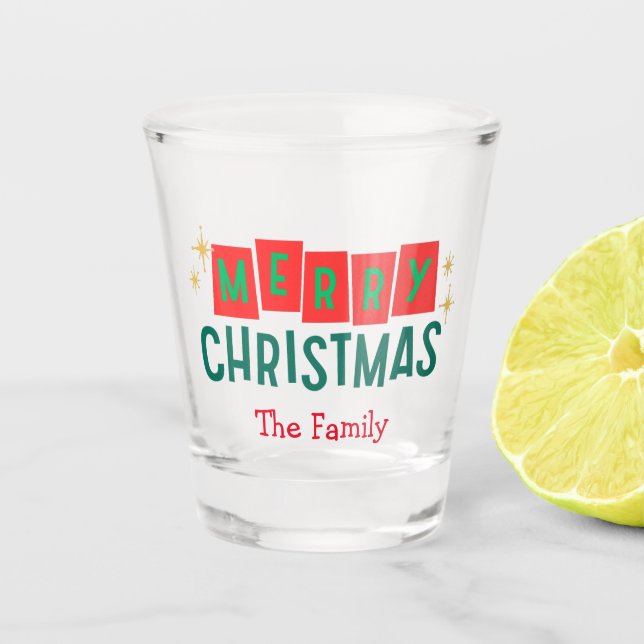 Merry Christmas Custom Family Name  Shot Glass (Front)