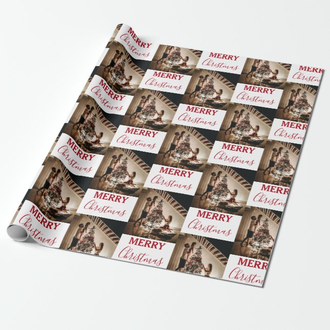 Merry Christmas Custom Family Photo  Wrapping Paper (Unrolled)