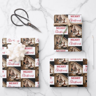 Merry Christmas Custom Family Photo Wrapping Paper Sheet