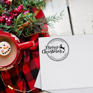 Merry Christmas, Custom Family Return Address Rubber Stamp