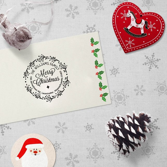 Merry Christmas, Custom Family Return Address Rubber Stamp (Creator Uploaded)