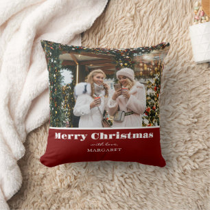 Merry Christmas Custom Friends Photo Simple Red Cushion