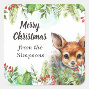 Merry Christmas Custom From the Name Deer Square Sticker