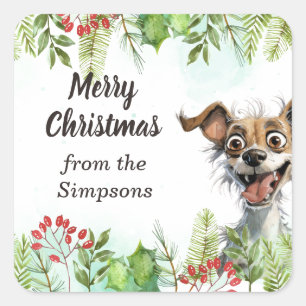 Merry Christmas Custom From the Name Dog Square Sticker