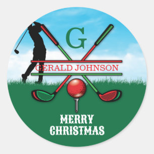 Merry Christmas Custom Golf Holiday Design Classic Round Sticker