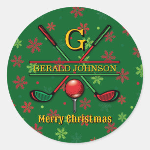 Merry Christmas Custom Golf Holiday Design Classic Round Sticker