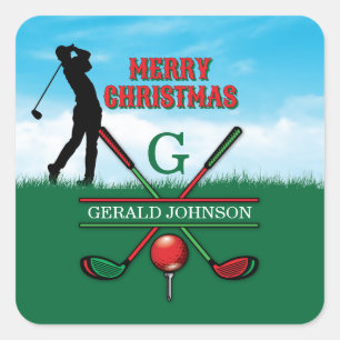 Merry Christmas Custom Golf Holiday Design Square Sticker