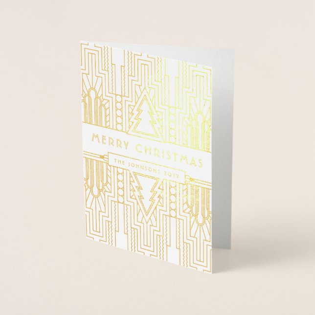 Merry Christmas Custom Greeting Art Deco Christmas Foil Card (Front)