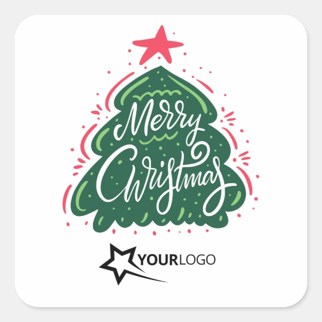 Merry Christmas Custom Logo Business  Square Sticker (Front)
