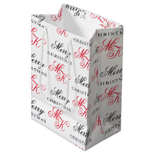 Merry Christmas Custom Monogram Initials Xmas Medium Gift Bag