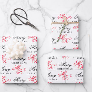 Merry Christmas Custom Monogram Initials Xmas Wrapping Paper Sheet