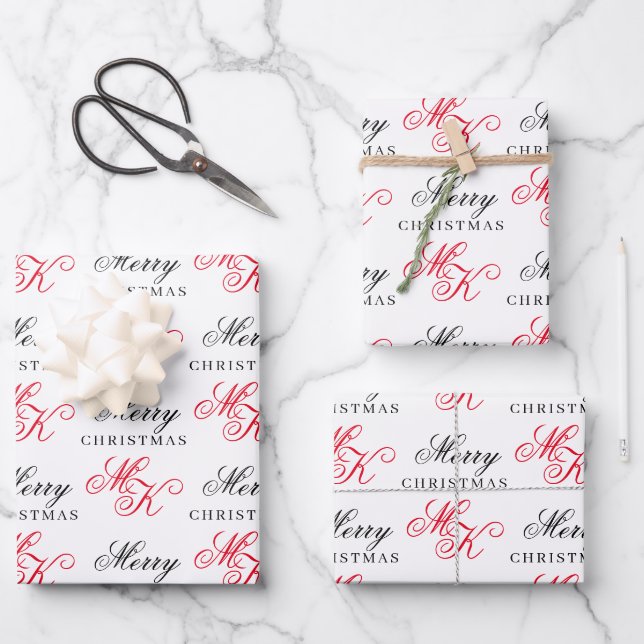 Merry Christmas Custom Monogram Initials Xmas Wrapping Paper Sheet (Front)