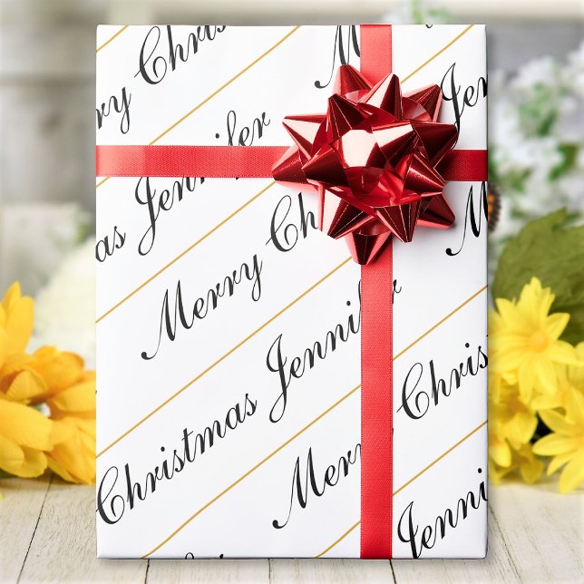 Merry Christmas Custom Name Chic Personalised Wrapping Paper (Creator Uploaded)