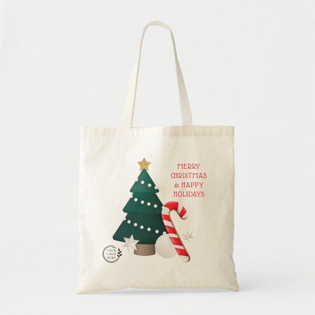 Merry Christmas Custom Name Company Logo Budget Tote Bag (Front)