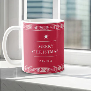 Merry Christmas Custom Name Elegant Stylish Red Coffee Mug