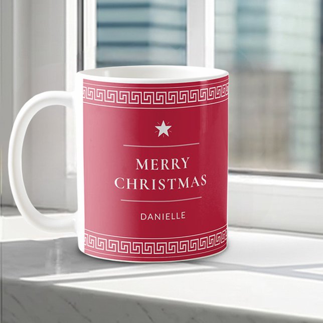 Merry Christmas Custom Name Elegant Stylish Red Coffee Mug (Creator Uploaded)